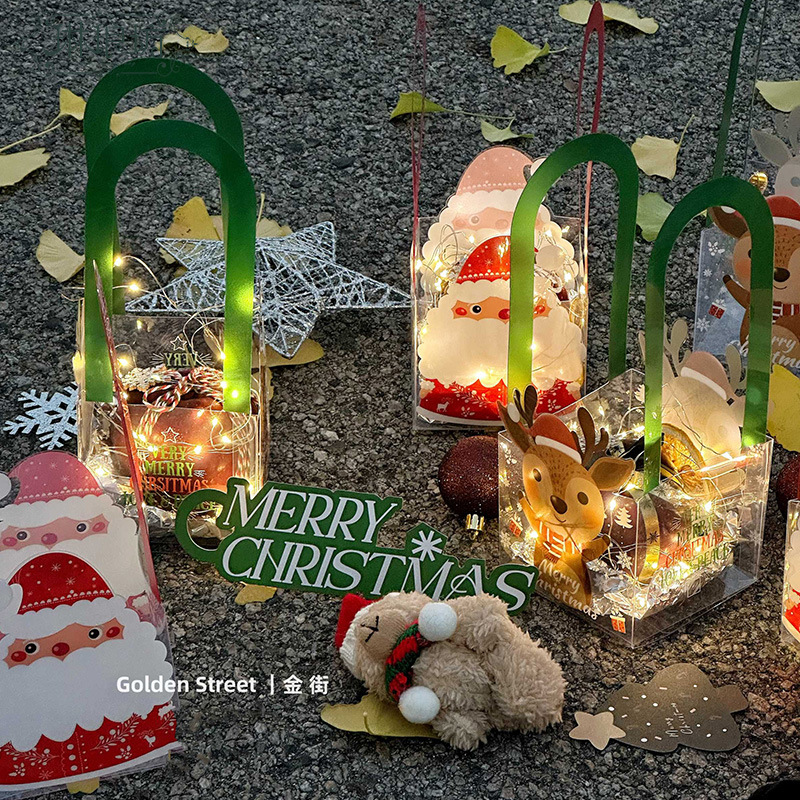 Navidad paz fruta caja portátil flores regalo embalaje bolsa de mano Santa Claus ciervos dibujos animados perspectiva bolsa