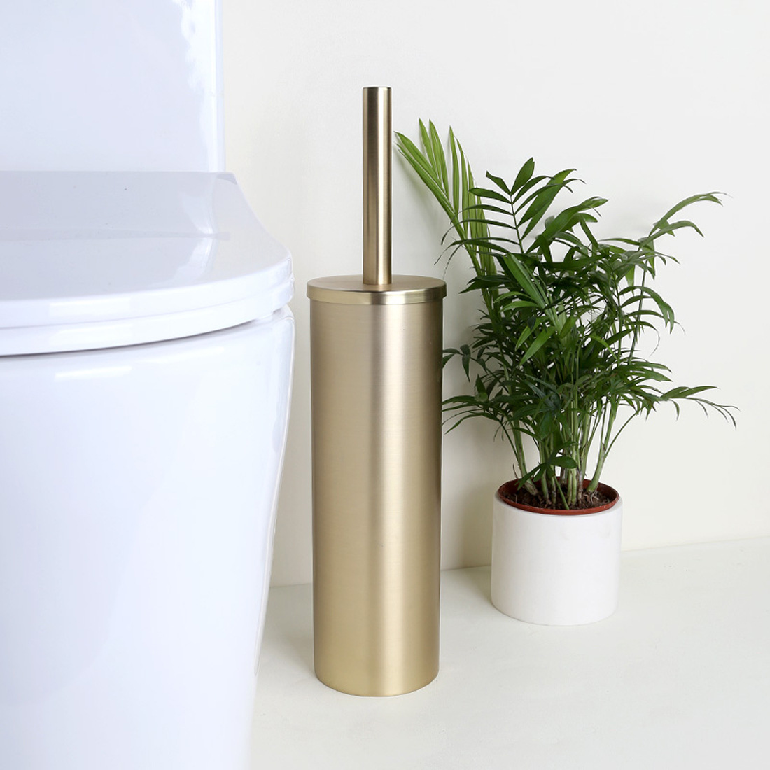 Juego de escobillas de inodoro de acero inoxidable, baño dorado de lujo ligero, cepillo de limpieza de inodoro doméstico con base redonda