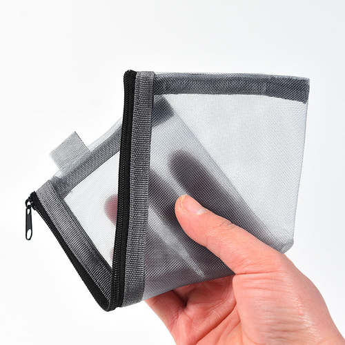 Mesh Pen Pouch Transparent Stationery Bag Korean Style Minimalist Portable Student Exam-Specific Pencil Case Zipper Bag Receipt Bag