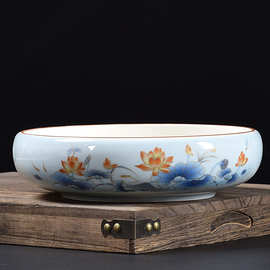 水仙花盆陶瓷大号无孔水培铜钱草专用盆碗莲水养植物金钱草圆形盆