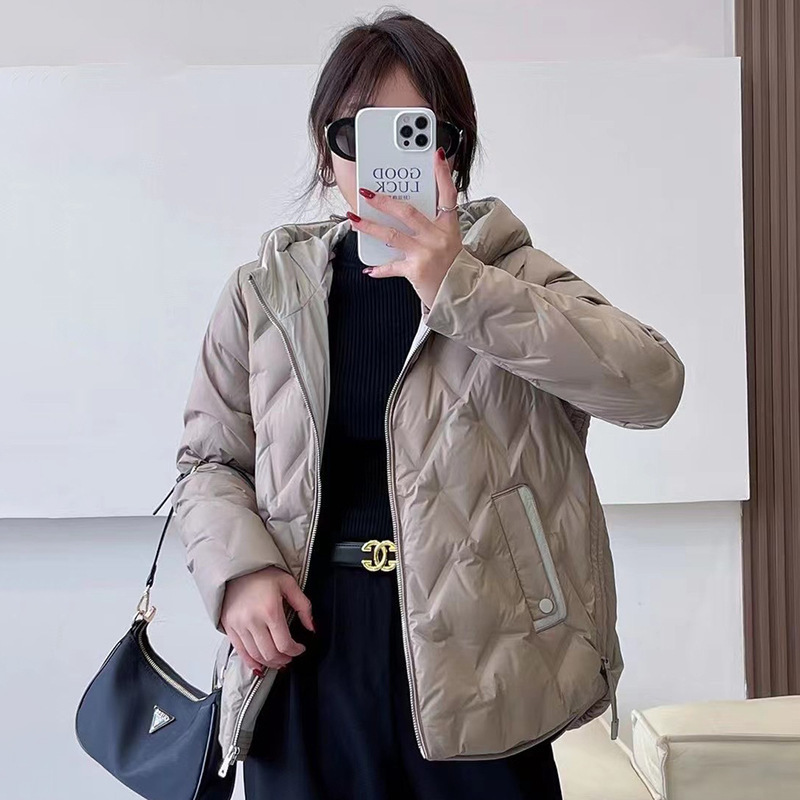 跨境秋冬新款羽绒服女短款保暖白鸭绒菱格时尚连帽韩版休闲外套潮|undefined