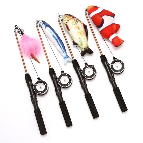 Pulley free retractable cat teasing stick, extra long fishing cat teasing pole, interactive cat toy, small fish cat teasing stick