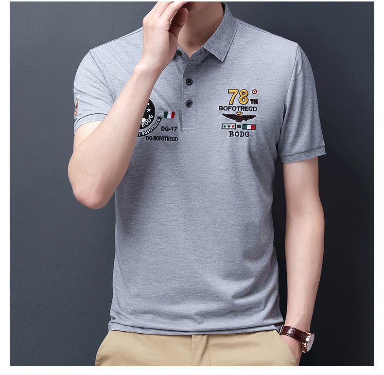 2024 Summer Pure Cotton POLO Shirt, Fashionable Casual High-end Embroidered Turn-down Collar Short Sleeve T-shirt Men's_viptrois.com