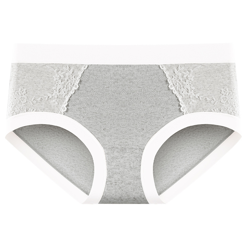 Ropa interior de cintura media de algodón de encaje francés de algodón suave Clase A ~ 9A entrepierna de algodón transpirable antibacteriano, agradable para la piel, ropa interior de mujer cómoda