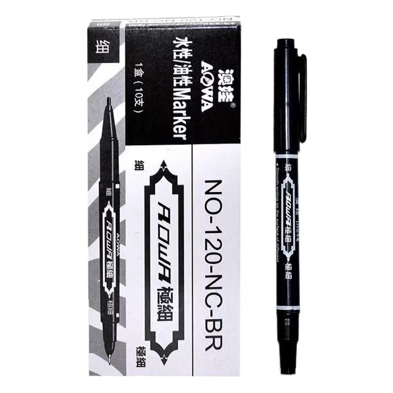 Small double-headed oily marker Gouxianbi Black Blue Red children's art painting Goubian logistics marker water-based