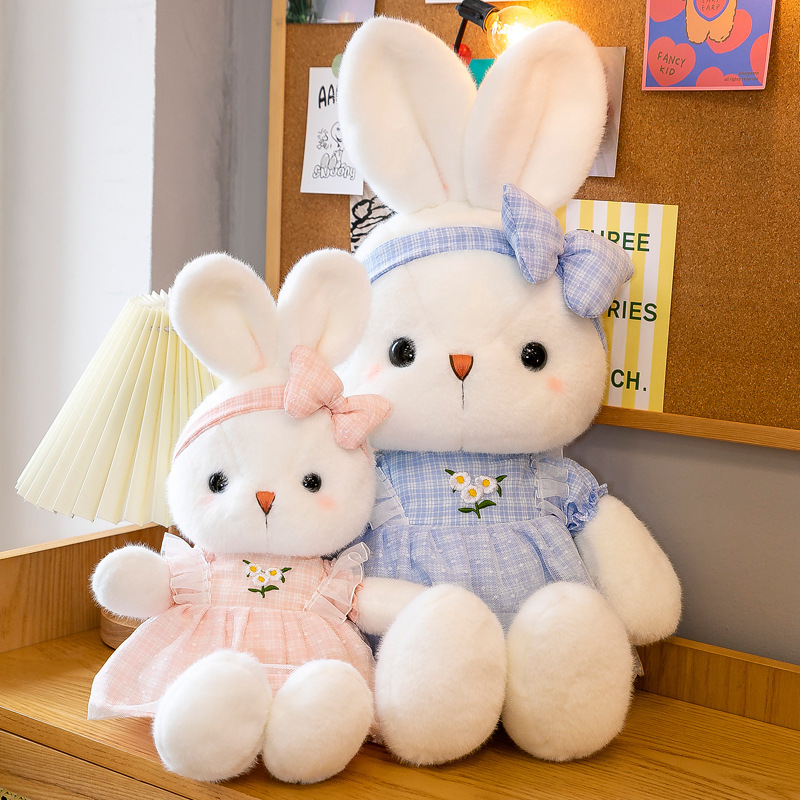Margarita Plaid conejo de peluche de juguete lindo pequeño conejo blanco muñeca niños almohada muñeca agarrar máquina muñeca regalo al por mayor