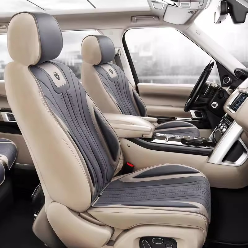 天艺汽车坐垫四季通用纯色座垫时尚超薄简约科技布高级感米灰