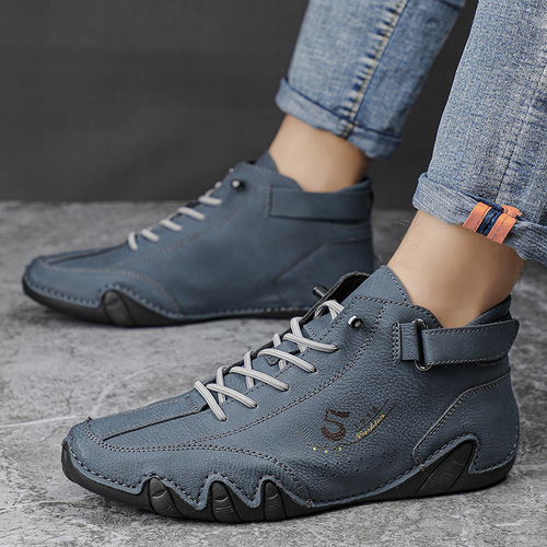 Large size men's leather boots, Octopus fashionable casual shoes, outdoor mid-top fashionable warm Martin boots