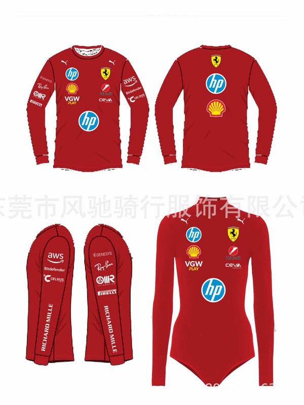 跨境壳牌红牛法拉利奔驰迈凯伦车队F1赛车服定制连体泳衣打底上衣|undefined