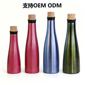 跨境软木塞红酒瓶保温杯 304真空不锈钢保温水瓶创意礼品杯子logo