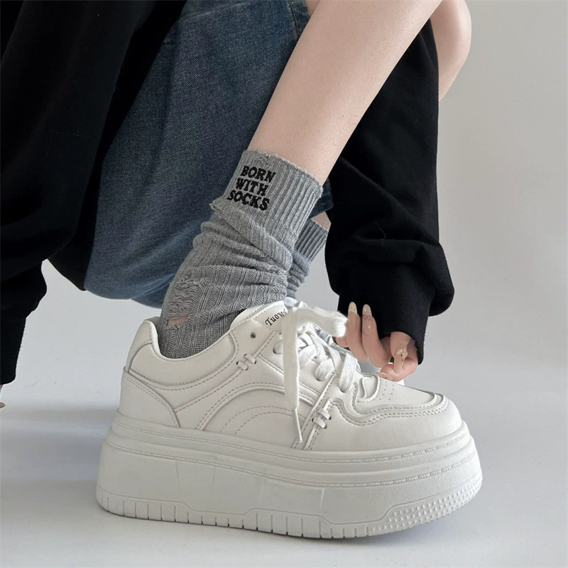 White Japanese white shoes for leisure platform for elementary school students, footwear, summer high sneakers