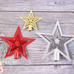 Christmas tree package decoration accessories 10-20CM five-pointed star three-layer electroplated flat tree top star