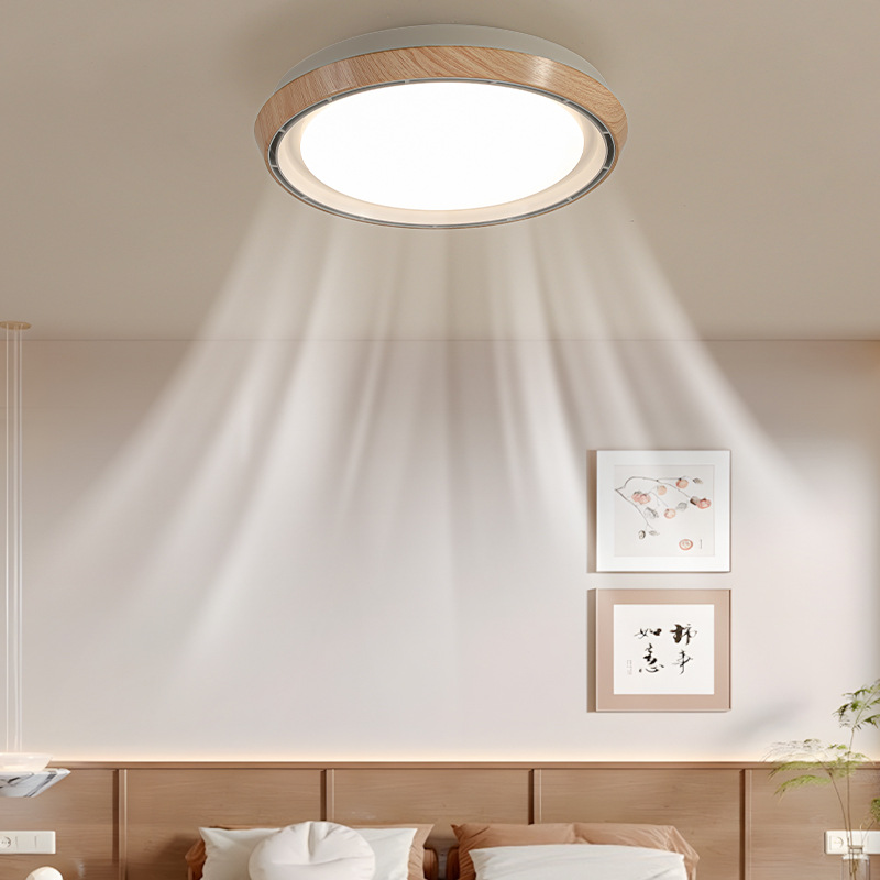 [Seleccionado] Dormitorio principal de color nogal redondo para el hogar nórdico, lámpara de ventilador de estudio de color madera de estilo japonés simple