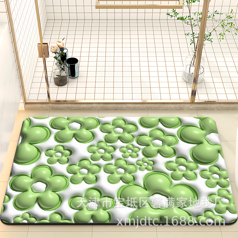 Diseño original 3D visión baño puerta antideslizante absorbente de secado rápido resistente al desgaste estera del pie simple pequeña flor absorbente