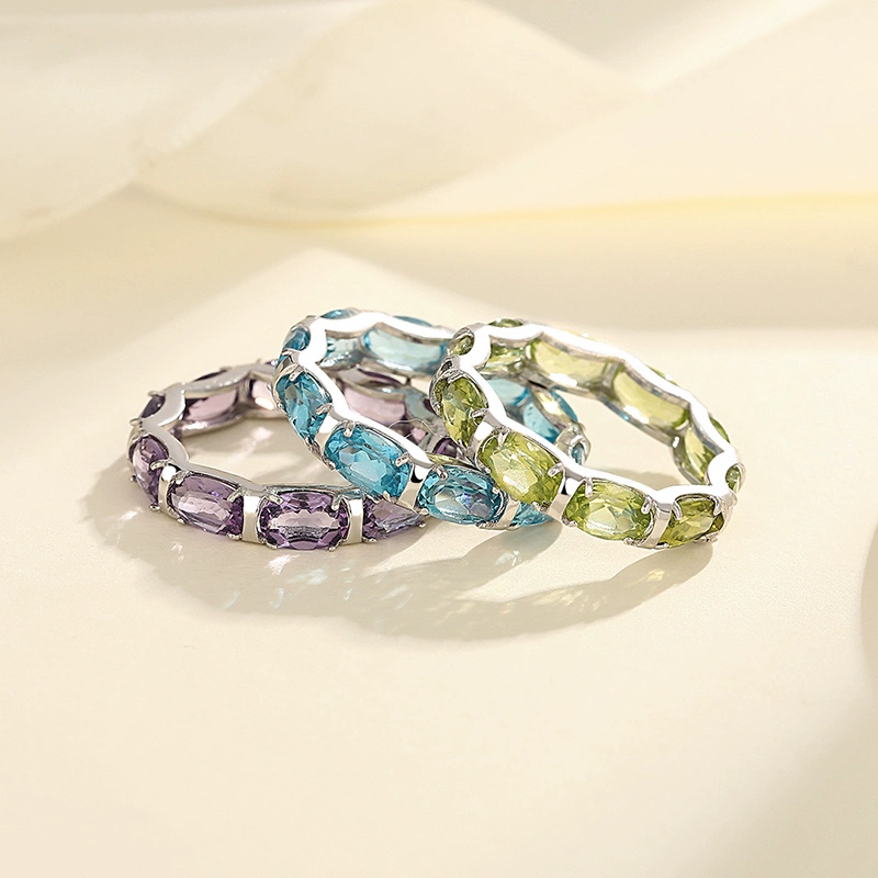 S925 серебро, инкрустированный натуральным цветным драгоценным камнем, топаз, гранат, перидот, полностью инкрустированное ювелирное кольцо, женское доступное роскошное драгоценное камень
