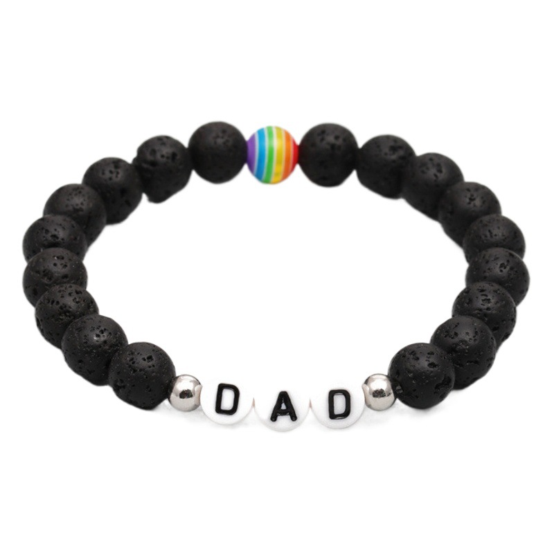 Cuentas de colores europeos y americanos transfronterizos de ojo de tigre pulsera de piedra volcánica pulsera de papá pulsera hombres y mujeres pulsera del Día del Padre