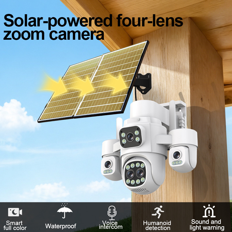 Hieasy cuatro imágenes 18X zoom 24h monitor 360 remoto 4G inteligente visión nocturna AOV cámara solar