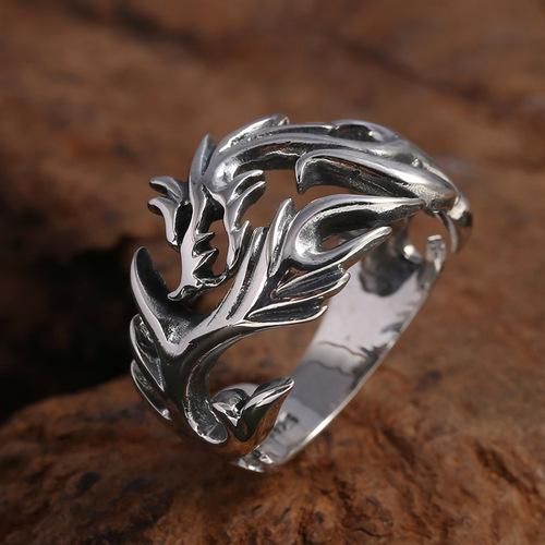 Chinese style jewelry, retro dragon-shaped ring, cool index finger ring for boys and girls, cast dragon ring wholesale