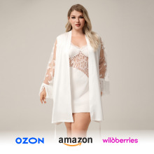 欧美外贸大码缎面蕾丝性感短款睡袍女士家居服舒适睡衣浴袍WP5016