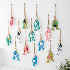Mediterranean-style decorative wooden fish hanging curtain ornament home wall hanging accessory ocean theme creative