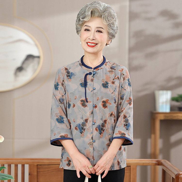 老年人夏装女衬衫奶奶夏季装老太太老人衣服洋气中老年妈妈衬衣