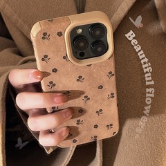 フランス風小花柄 iPhone17Pro用ケース、Apple携帯ケース、16ProMax、シンプル、15、レトロ、14/13対応