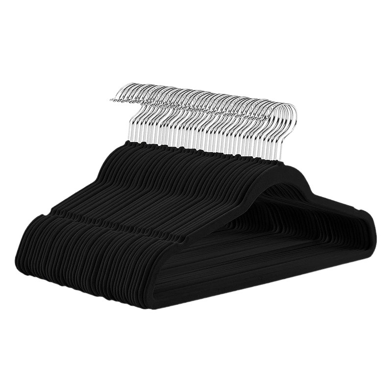 Percha de plástico antideslizante multifuncional flocado de terciopelo negro engrosado ropa mágica percha