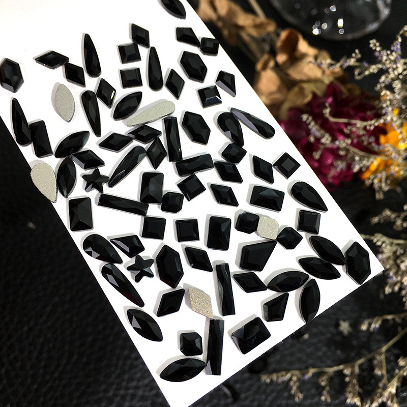 Internet Celebrity TikTok Explosions Flat Special-Shaped Nail Art Real Black and Black Fingertip Drill Jewelry Mixed DIY Drill