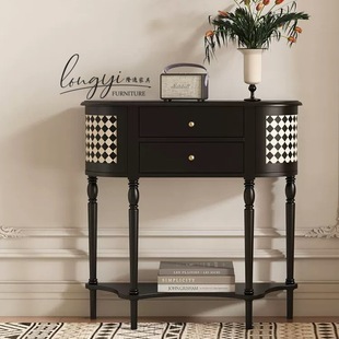 French Checkerboard Console Table, Retro Grid Console Table, American Simple Cream Style Storage Cabinet