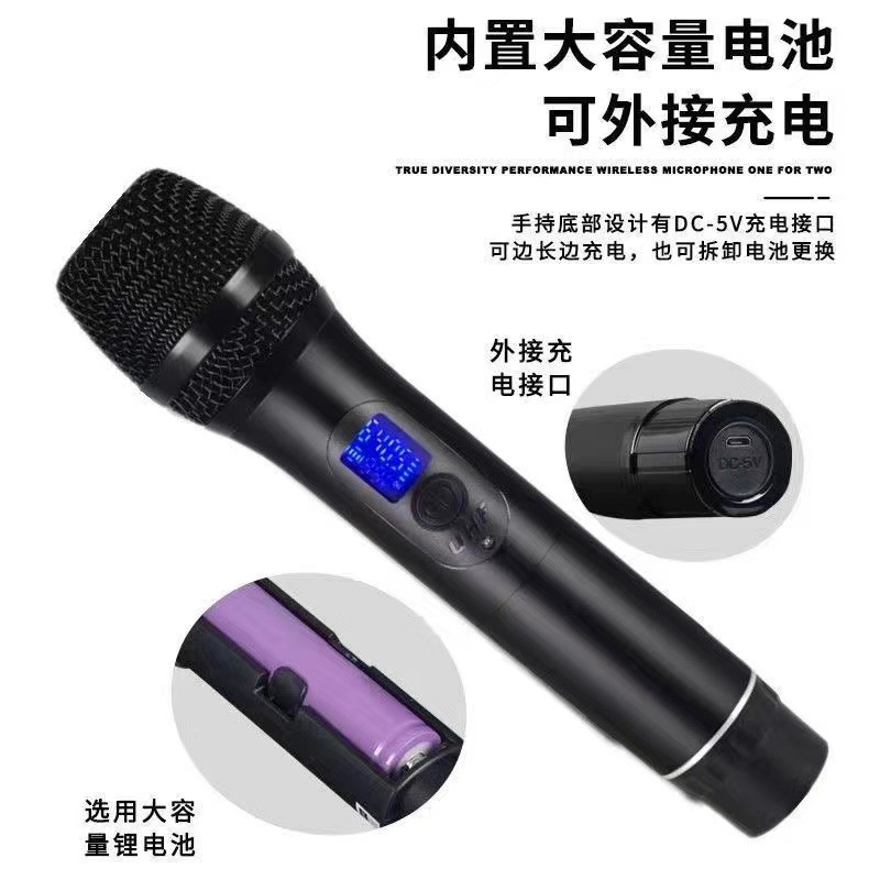 무선 마이크 충전식 배터리 듀얼 사용 1 대 2 U 섹션 안티 하울링 전문 성능 홈 KTV 노래 야외