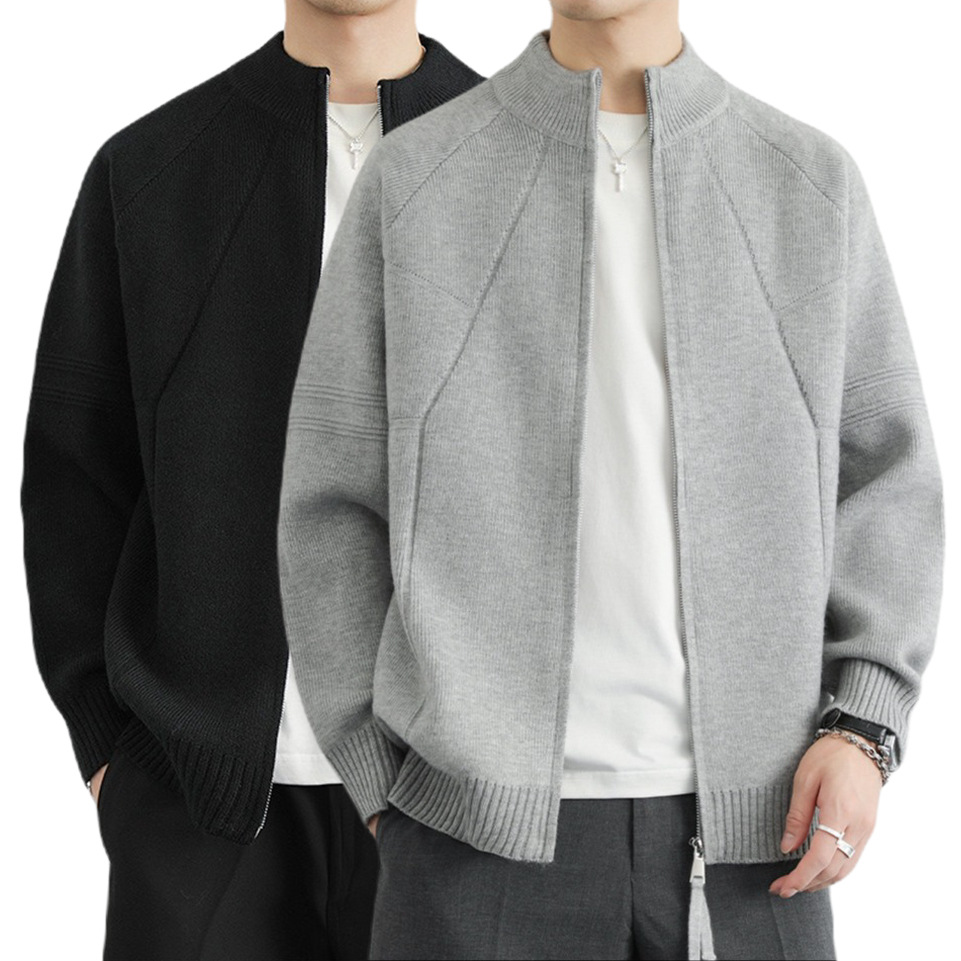 Explosiones transfronterizas de tamaño grande europeo cardigán chaqueta suéter de punto hombre lujo ligero negocio collar cremallera fábrica al por mayor