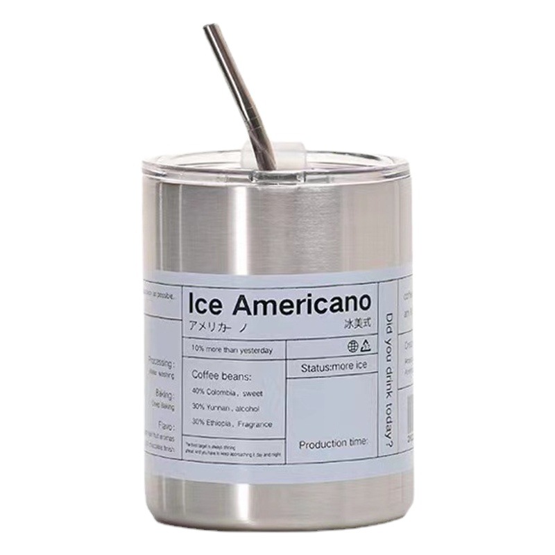 Cross-border 304 de hielo de acero inoxidable taza de café Americana de Vacío de doble capa taza recta con paja hogar taza de vacío portátil