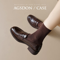 Augu Shiden brown loafers for women 2025 new autumn and winter retro single shoes British style small leather shoes plus velvet cotton shoes