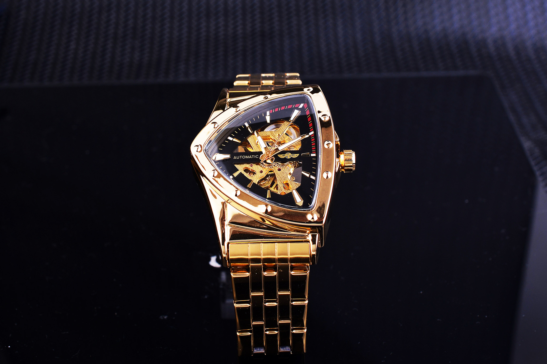 Men's Automatic Watch Triangular Dial Hollow Stainless Steel_voghion.com