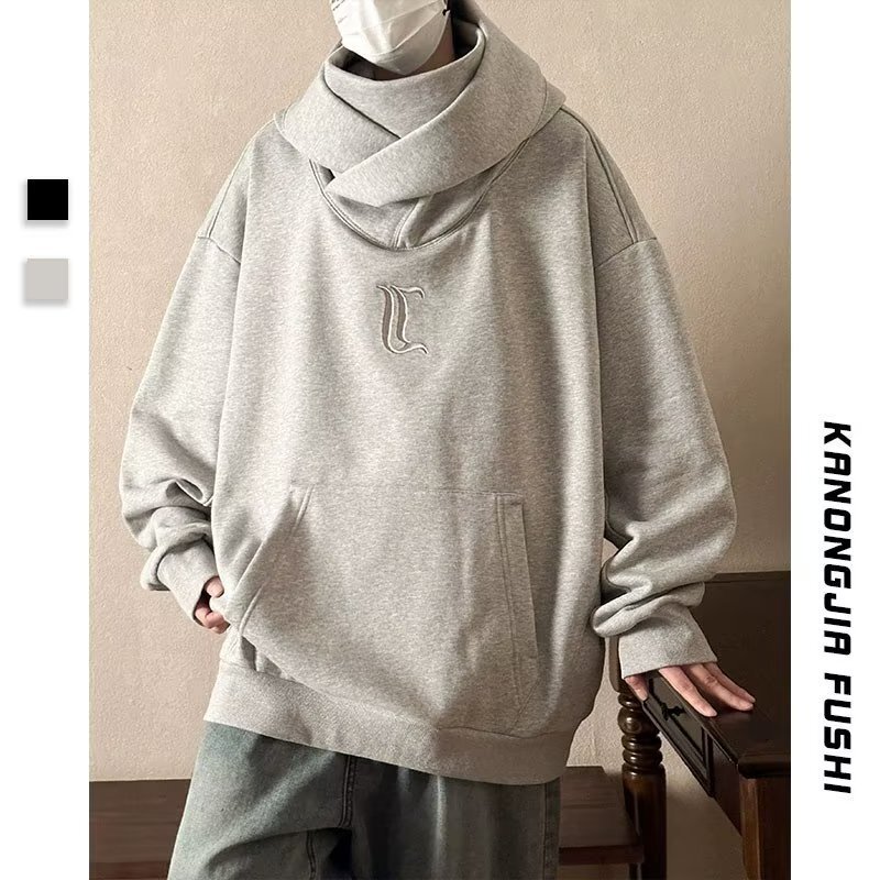 Pure Black I People's Society Fear Sweatshirt Autumn Male Ninja Stack Collar American High Street Fashion Heavy Big Hat Coat