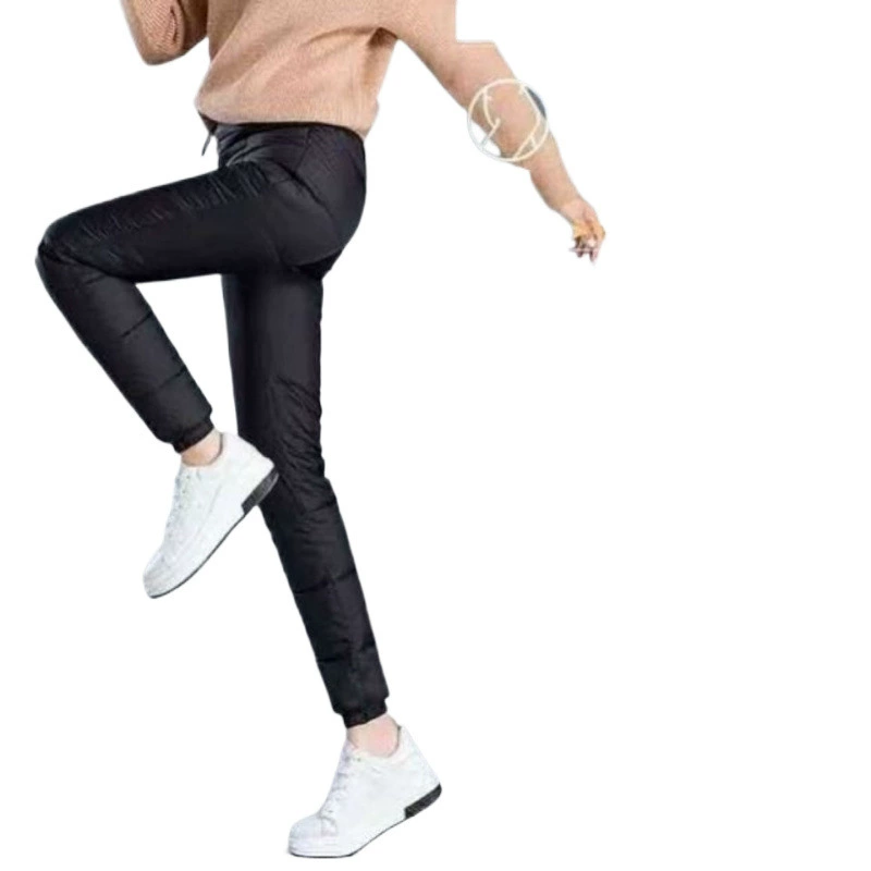 Зимние тёплые пуховые штаны для отдыха, облегающие, slim-fit, высокий пояс, 璃梦纺