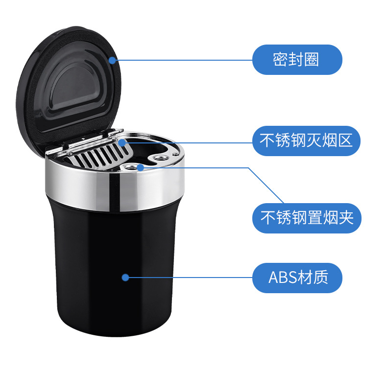 Car-Mounted Ashtray with Multifunctional Metal Liner, Creative Non-Slip Ash Bucket, In-Car Smoking Gadget for Lazy People, Guide Ball