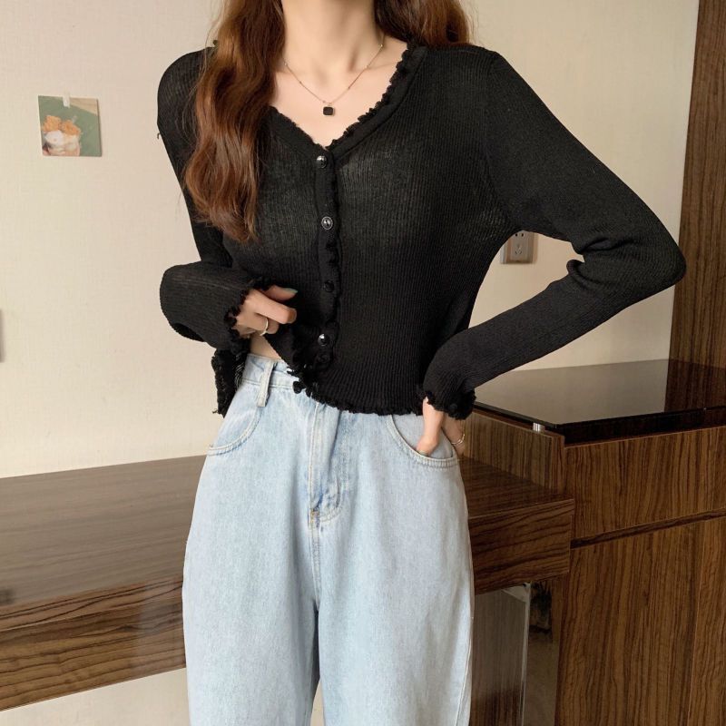 Women's Sweater Thin Gentle V-Neck Summer T-Shirt Long