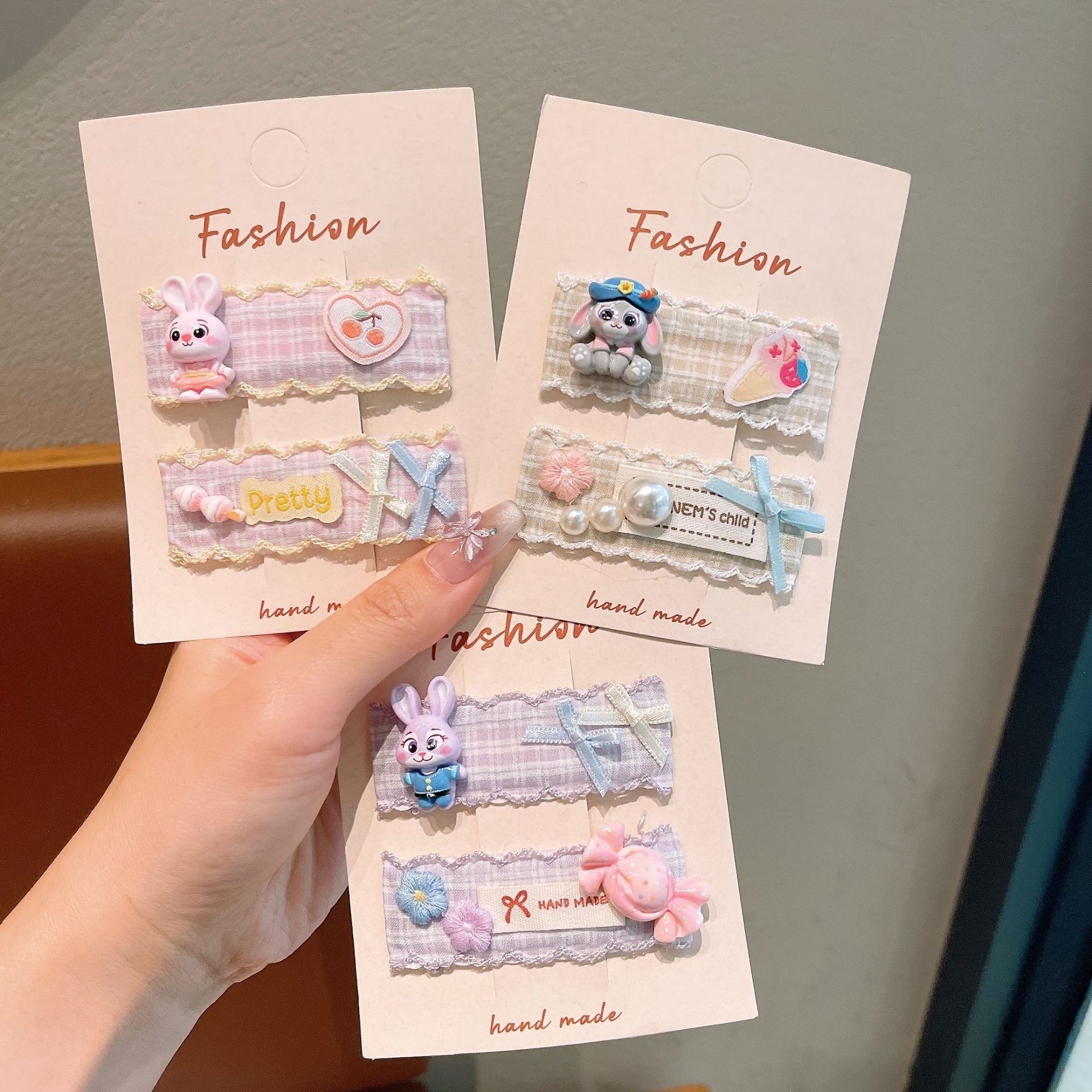 Primavera y verano color dopamina para el cabello de niños impresión de encaje BB clips clips para el cabello de bebé rasgado lado clips de frangeo dos conjuntos