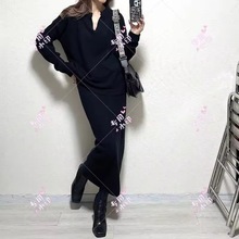 2024纯欲高级感气质V领长袖上衣高腰显瘦半身长裙套装女秋冬新款
