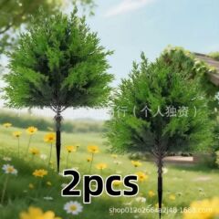 跨境仿真圣诞地插松柏树 松针松草盆景 人造松柏叶绿化装饰摆件