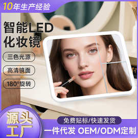 跨境LED智能补光化妆镜家用可折叠桌面三合一支架镜便携梳妆镜子