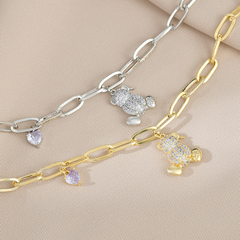 Fashion Bear Heart Shape Copper Plating Zircon Bracelets 1 Piece