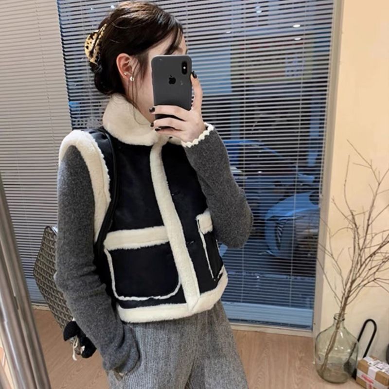 Vintage alpaca chaleco corto de mujer primavera y otoño 2025 nuevo chaleco de cachemira grueso de caballo chaleco de hombro chaqueta mujer