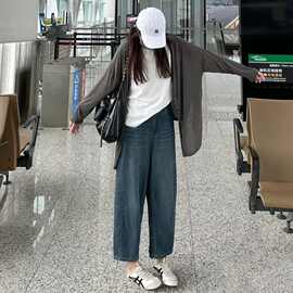 欧洲站香蕉裤哈伦裤牛仔裤女深蓝2026年春秋季小个子新九分裤子潮