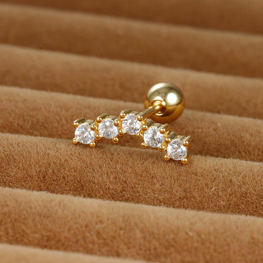 Round Pattern 1 Piece Shiny Round Plating Inlay Stainless Steel Zircon Ear Studs