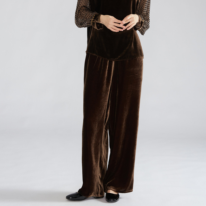 Silk Velvet Wide-Leg Pants for Women, Slim Pants, Straight Elastic Waist, Casual Mulberry Silk Pants, New Style