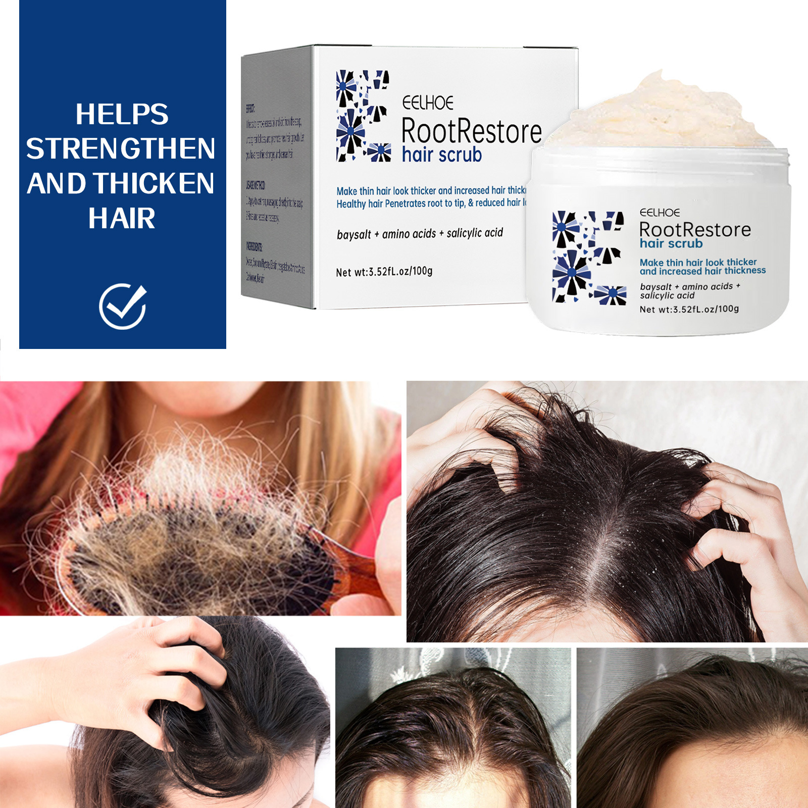 EELHOE Haarpeeling-Reinigungscreme gegen Schuppen auf der Kopfhaut, lindert Juckreiz, flauschiges, feuchtigkeitsspendendes, dichtes Haar, Haare_voghion.com