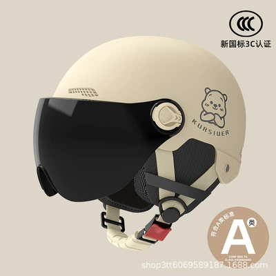 Source manufacturers electric motorcycle helmet summer men and women 3C certification helmet adult hat half helmet (Motosiklet kaskı (dəbilqə)) - khaki-bear-hd-short-mirror