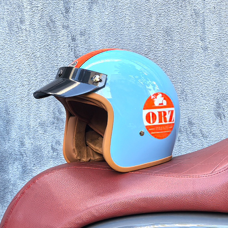 Orz Gulf Oil Motocicleta eléctrica Casco retro Casco de crucero Hombres y mujeres Casco japonés de media pala 3C